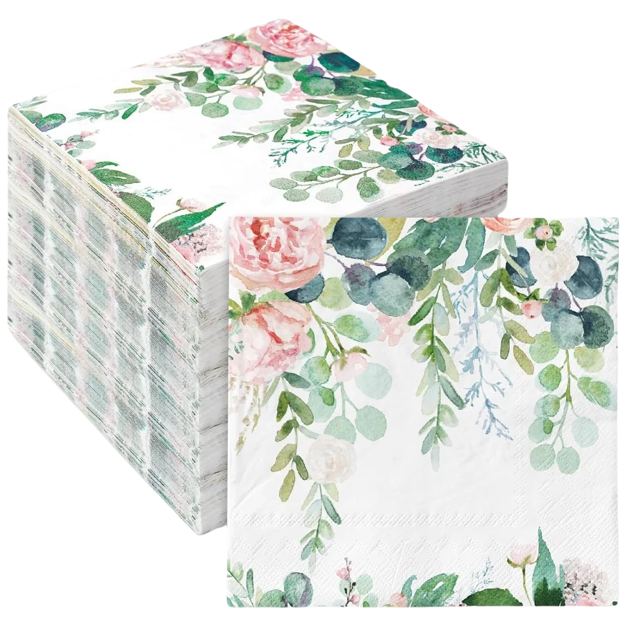 20 Stuks Eucalyptus Papieren Servetten Bloemen Wegwerp Tissue Bruiloft Bruids Douche Decoupage Craft Tuin Thee Party Tafel Decor