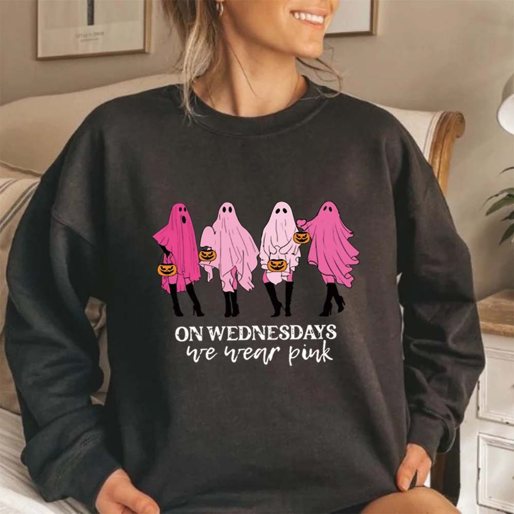 On Wednesday We Wear Pink Ghost Sweatshirt Mean Girls Ghost Hoodie Pink Ghost Shit Mean Girls Halloween Tee Unisex Sweatshirts