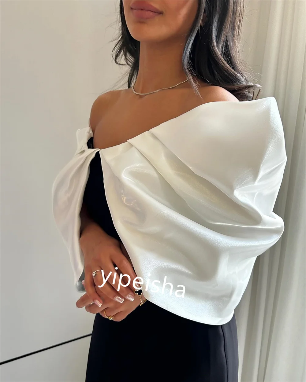  Evening    Jersey Pleat Party Sheath Off-the-shoulder Bespoke Occasion Gown Midi es Saudi Arabia