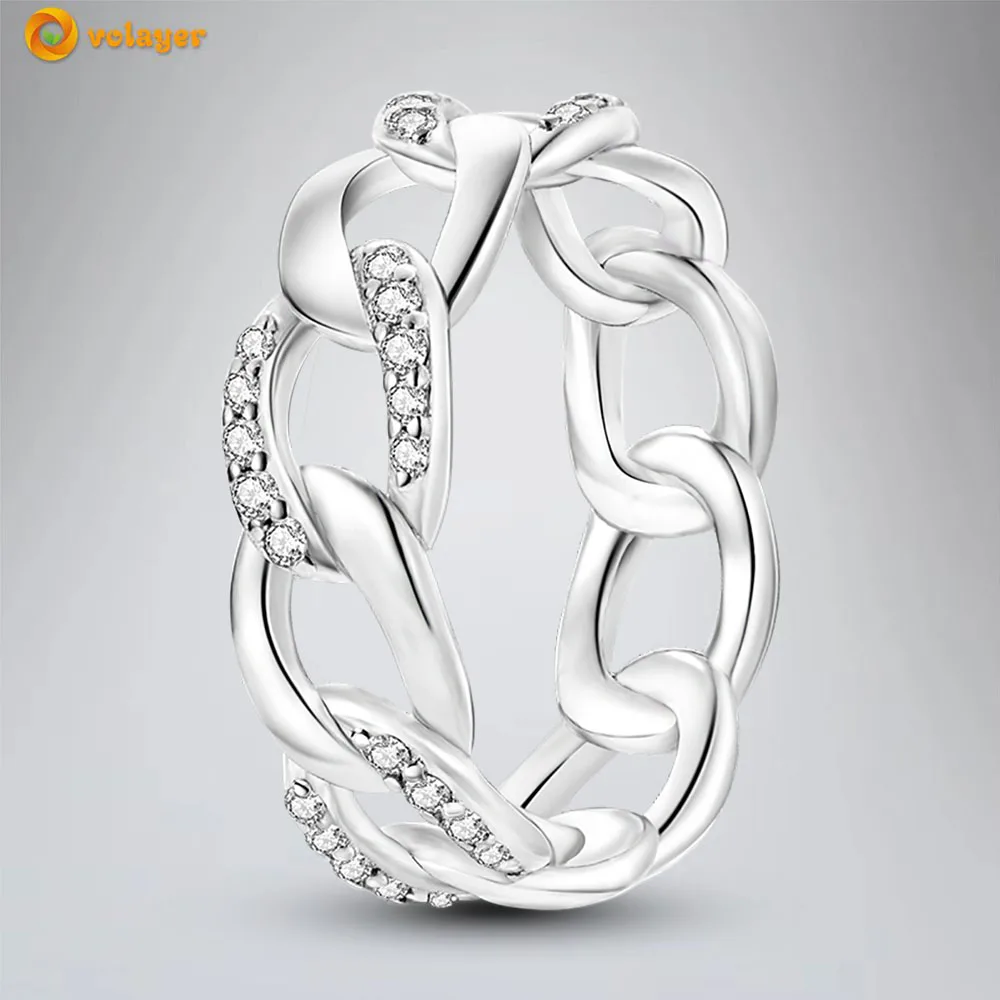 

Volayer 925 Sterling Silver Rings Sparkling Chain Ring Engagement Rings Women Jewelry