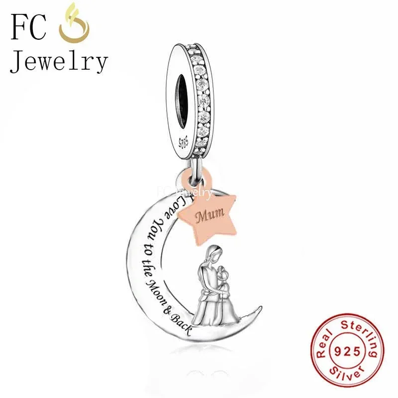 FC Jewelry Fit Original Brand Charm Bracelet 925 Silver Grandma Grand Daughter I Love You To The Moon  Back Bead Making Berloque