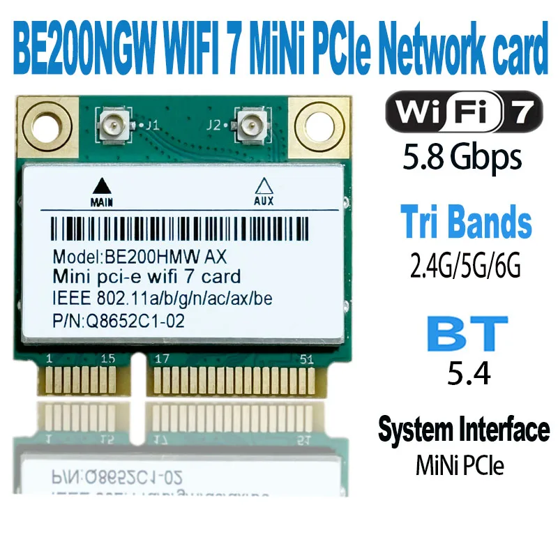 WiFi 7 BE200 Card BE200HMW mini pcie For Bluetooth 5.4 Tri Band 2.4G/5G/6GHz Wireless Network Adapter For PC Windows10/11 WiFi6E