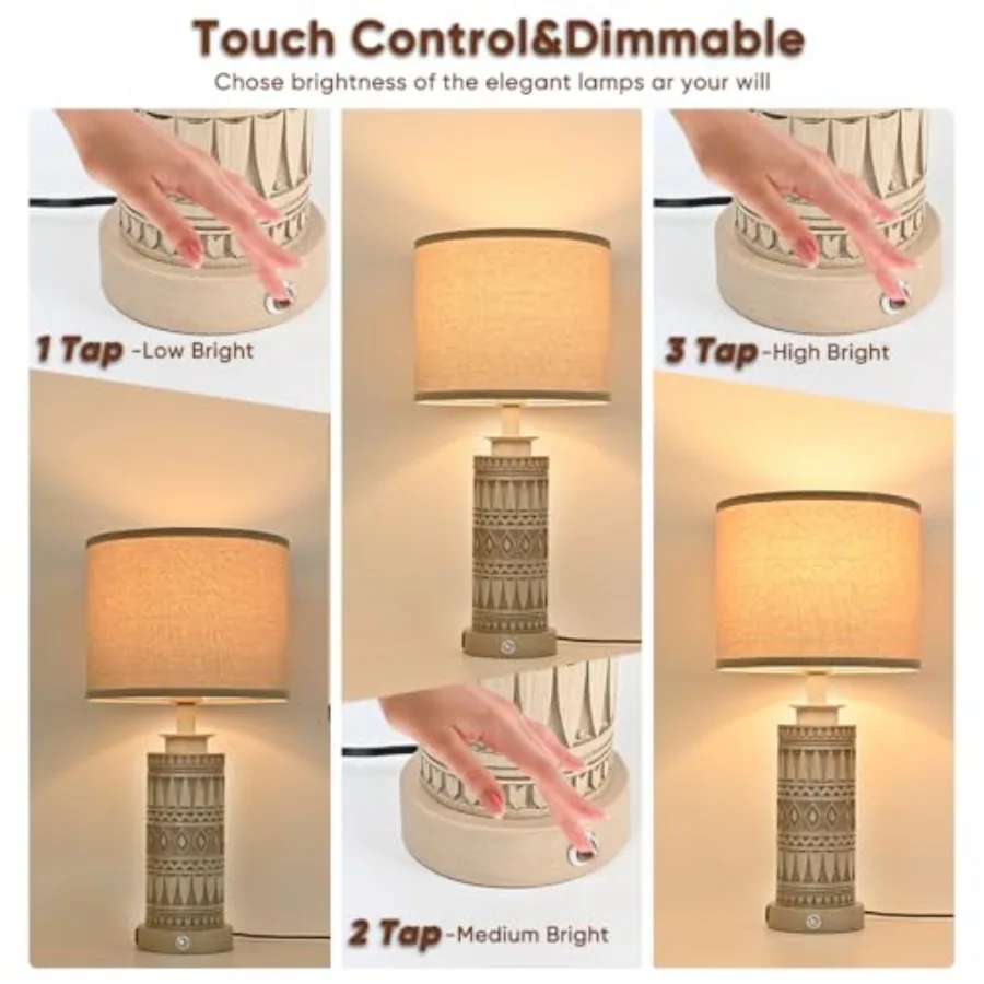 23IN Table Lamps for Living Room Set of 2 End Table Lamps Touch Control Table Lamp Dimmable Bedside Lamps USB A+C Ports Farmhou view 3