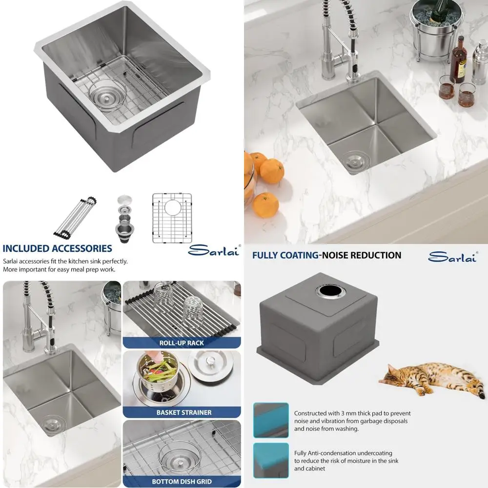 

Stainless Steel 15 Inch Deep Single Bowl Kitchen Sink - 16 Gauge, Brushed Finish, Basket Strainer, Undermount Design for Modern