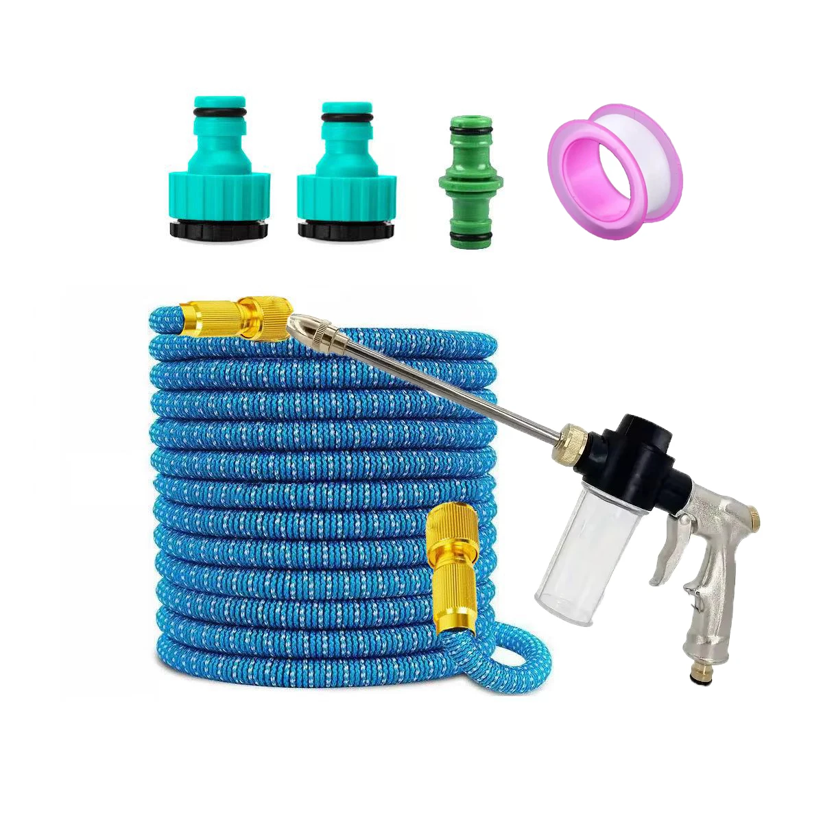 Expandable Garden Hose 25FT 50FT 75FT 100FT Retractable Water Pipe, Long Metal Spray Wand & Foam Bottle, Brass Connectors