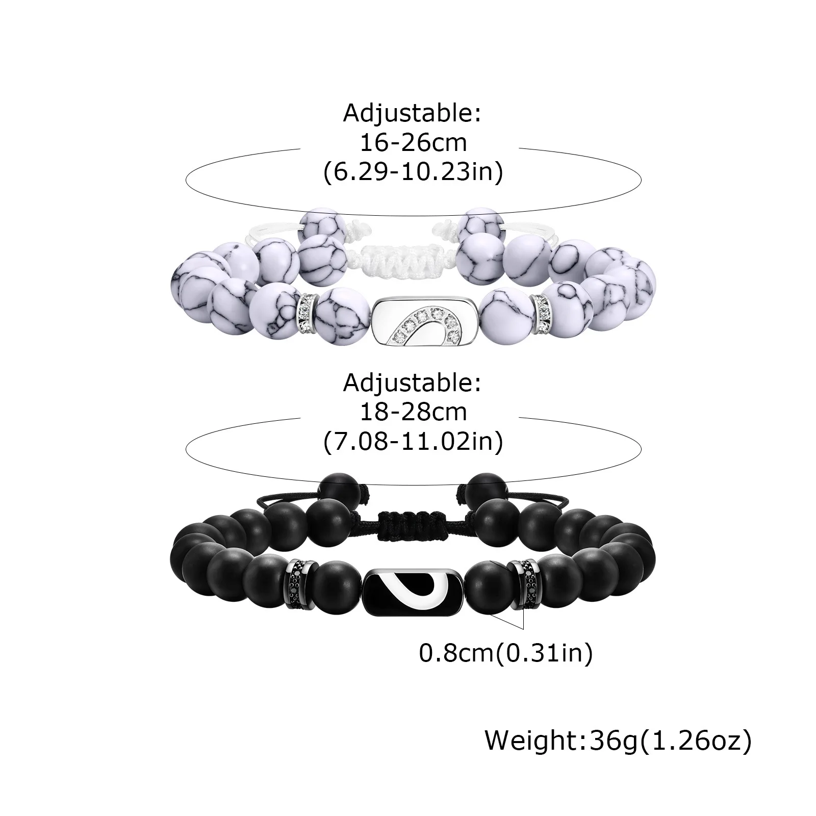 Couple Bracelets Agate White Turquoise Stainless Steel Stone Beaded Adjustable Braided Bracelet For Women Mens Husband Wife Gift image 4