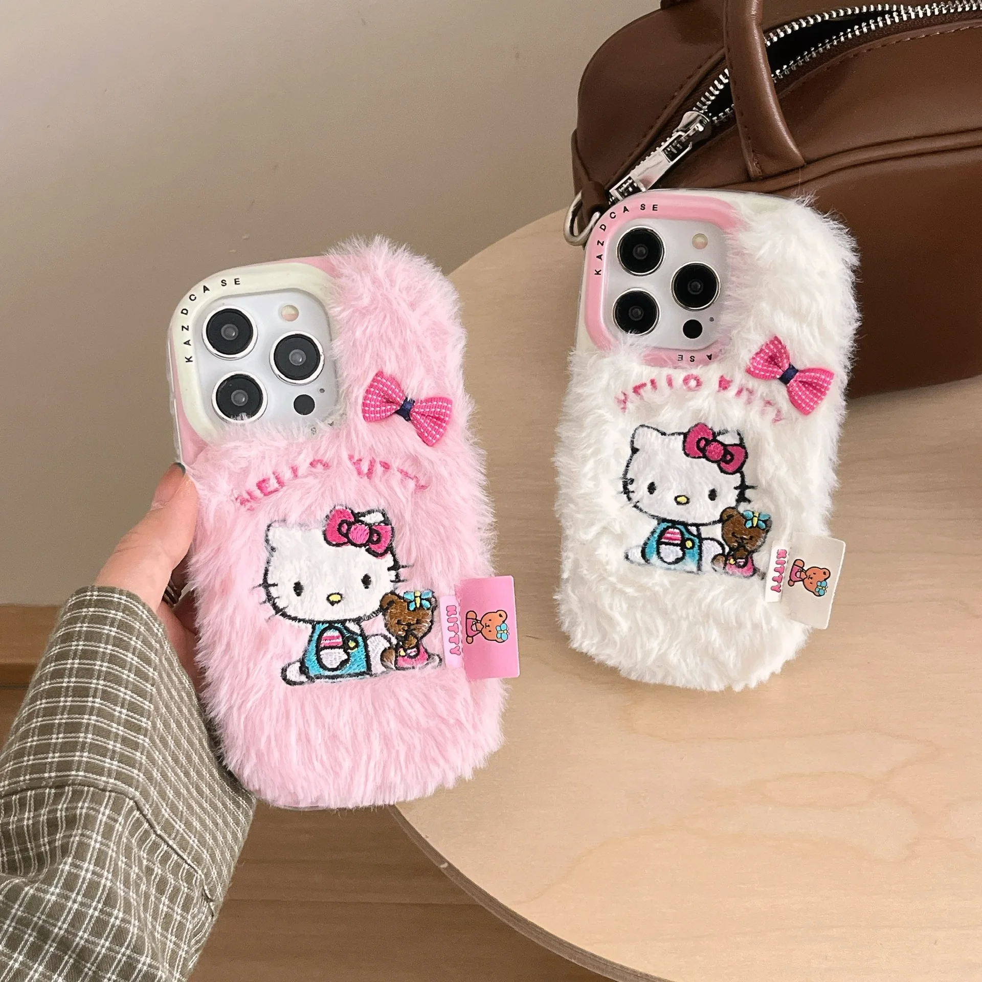 

Cute Hello Kitty Plush Bow embroidery Kawaii Phone Case For Iphone 16 15 14 13 Promax Y2k Sweet Girl Phone Protective Cover