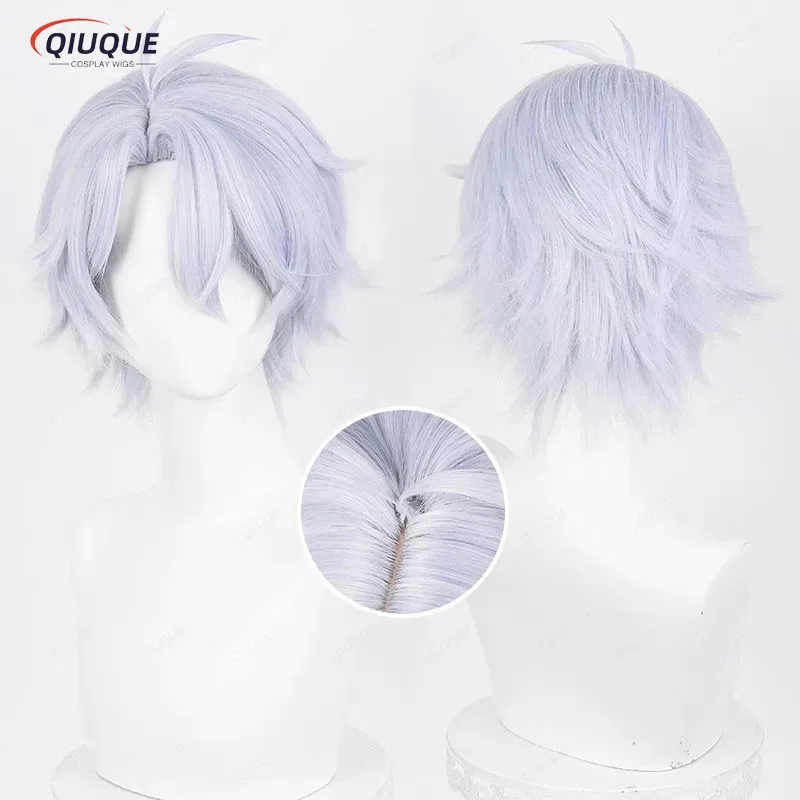 LQPhainon コスプレウィッグ ショート シルバー ライトブルー ウィッグ 耐熱人工毛 ハロウィンウィッグ + ウィッグキャップ