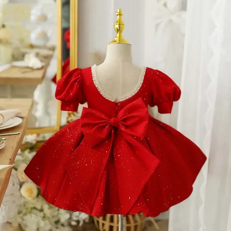 Red Christmas Toddler Baptism Child Girls Dress Infant Evening Party Princess Dresses for Wedding Baby 1st Birthday Kids Clothes