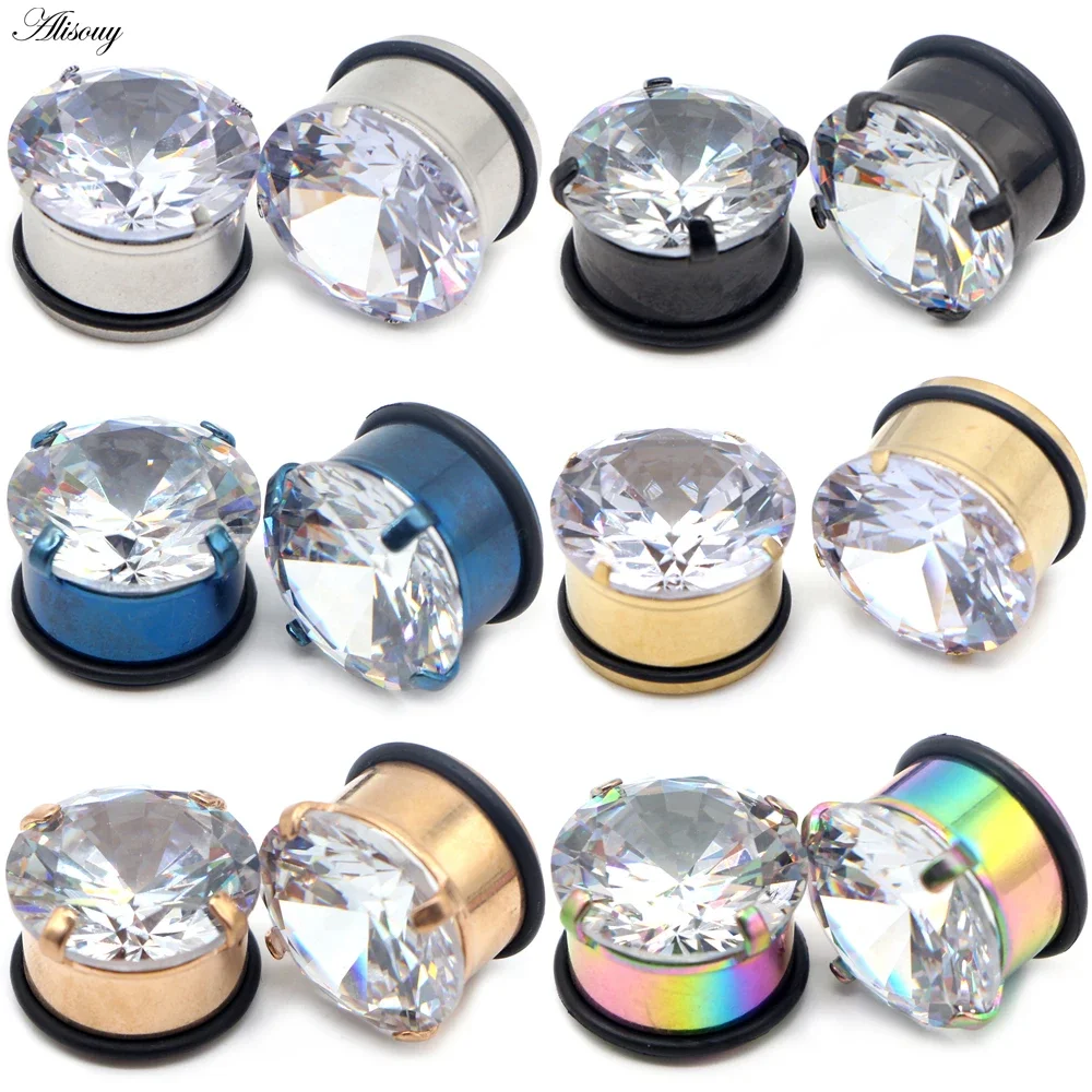 Alisouy 2PC Trendy Popular Stainless Steel Ear Plugs Tunnels Stretchers Body Piercing Jewelry Earring Expanders Gauges 5-20mm