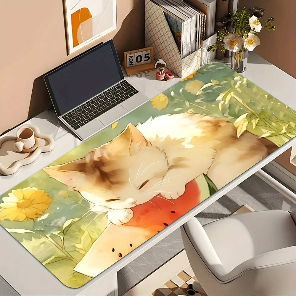 

Милый спящий рыжий кот на арбузе, большой коврик для стола, акварельный расширенный коврик для мыши