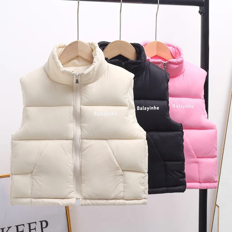 Children's down cotton waistcoat wear kids  stand-up collar vests  warm children winter solid color vest shoulder thickened