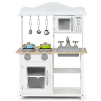 Children's Wooden Play Kitchen, Toy Kitchen with Sink, Oven, Microwave, Stove and Kitchen Set, Children's Kitchen Wood, White