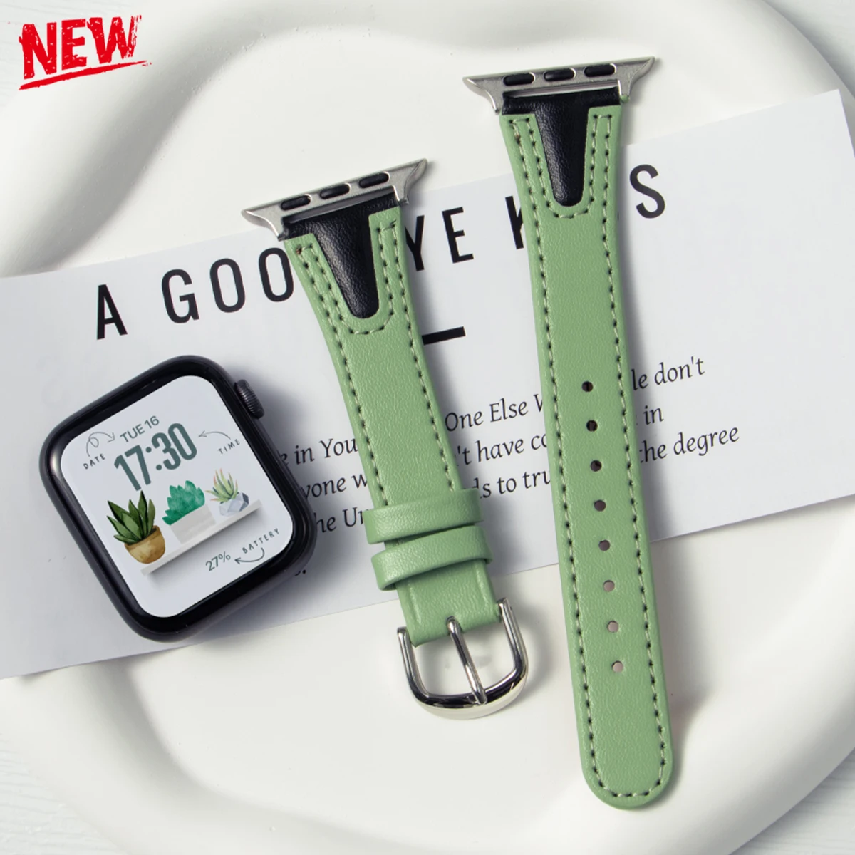 Lederarmband für Apple Watch Serie 11, 10, 9, 8, 7, 6, 5, 4, SE, schmales Armband für Iwatch 38 mm, 40 mm, 41 mm, 42 mm, 45 mm, 49 mm, zweifarbiges Armband