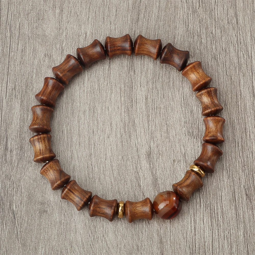 Bracelet en bois de santal vert en forme de bambou pour hommes, perles en pierre naturelle de 10mm, fait à la main, prière bouddhiste, bijoux de Yoga, cadeau pour femmes