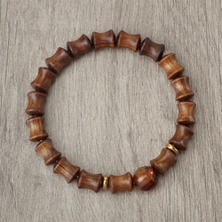 Bamboo Shaped Green Sandalwood Bracelet Men 10mm Natural Stone Beads Bangle Handmade Buddhist Prayer Yoga Jewelry for Women Gift
