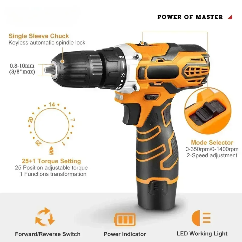 21V 16.8V Brushless Impact Drill Cordless High-power Electric Drill Lithium Battery Dual Speed Electric Screwdriver Power Tool