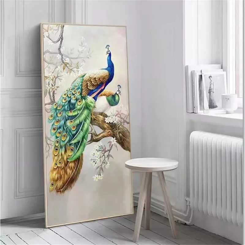 Custom wallpaper 3d mural papier peint flower rich oil painting peacock porch background decorative painting home decorations