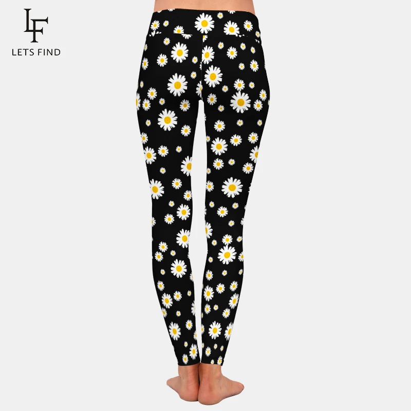 LETSFIND-Leggings con estampado de margaritas para mujer, pantalones elásticos de cintura alta, a la moda, para Fitness