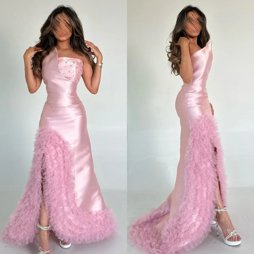 Mesprit Mode Hoge Kwaliteit Strapless Zeemeermin Kralen Paillette/Pailletten Tule Charmeuse Avondjurken