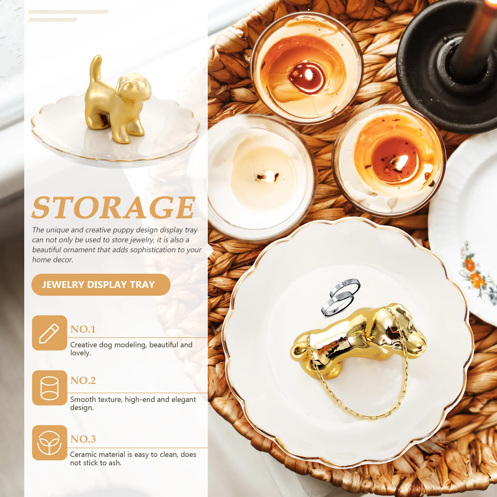 

Ceramic Jewelry Display Tray Creative Puppy Design Ring Necklace Bracelet Holder Home Decoration Gift Jewelry Tray