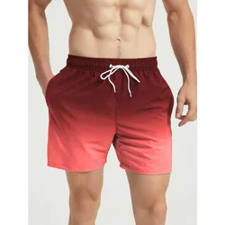 Calça de praia masculina cor gradiente, calça de banho de secagem rápida, shorts masculinos casuais soltos, estilo moderno e bonito