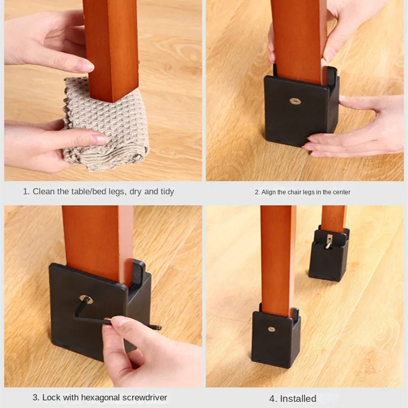 4PCS Adjustable Chair Feet Riser Screw Clamp 2 4 Inch Height Heavy Duty Sofa Tables Bed Furniture Risers With Screw Clamp image 6