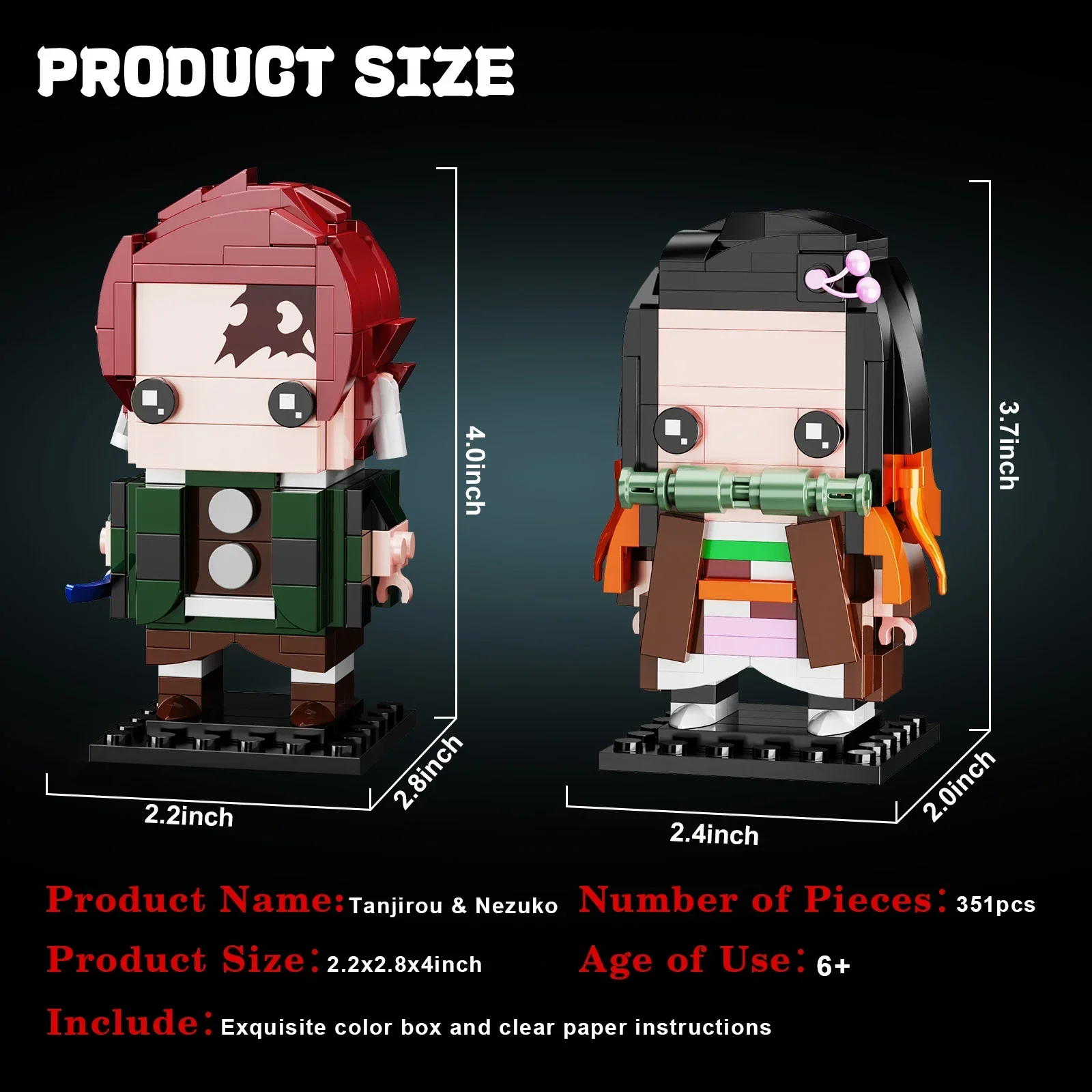 MOC – ensemble de blocs de construction Demoned Slayers Brickheadz, film animé japonais Tanjiro et Nezuko, figurines en briques, jouets cadeaux pour enfants (351 pièces)