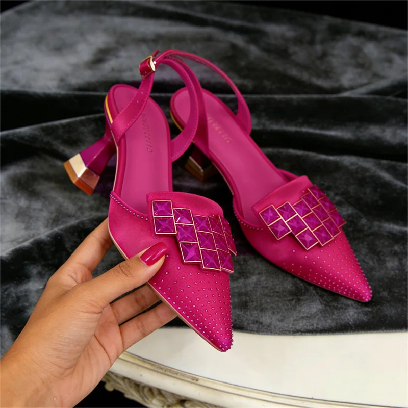 Fashion Design Pointed Top  Shoes Woman Party Womens Party  Nigerian Women Wedding Shoes Decorated with Rhinestone