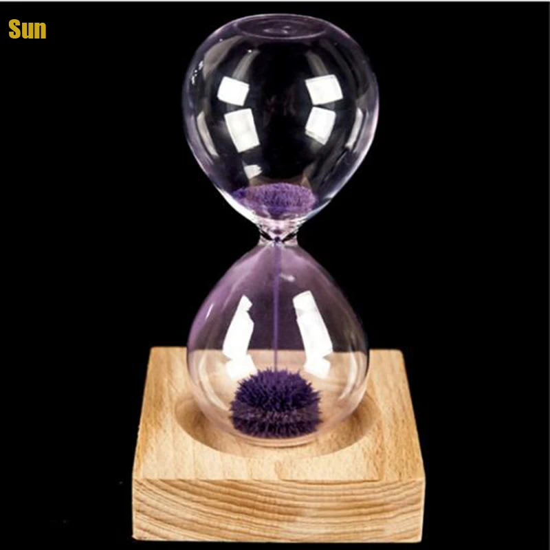 Wood Glass + Iron Powder Sand Flowering Magnetic Hourglass with Packaging Hourglasses 13.5X5.5cm Wooden Seat Gift Presents