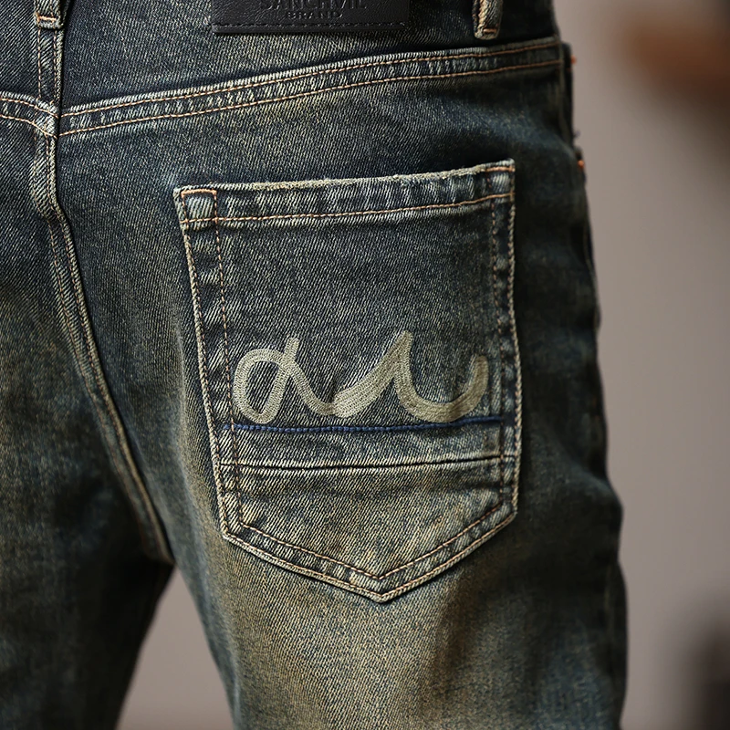 Jeans moulants brodés pour hommes, pantalons skinny droits, chimretro, murcia, street party, mode automne et hiver