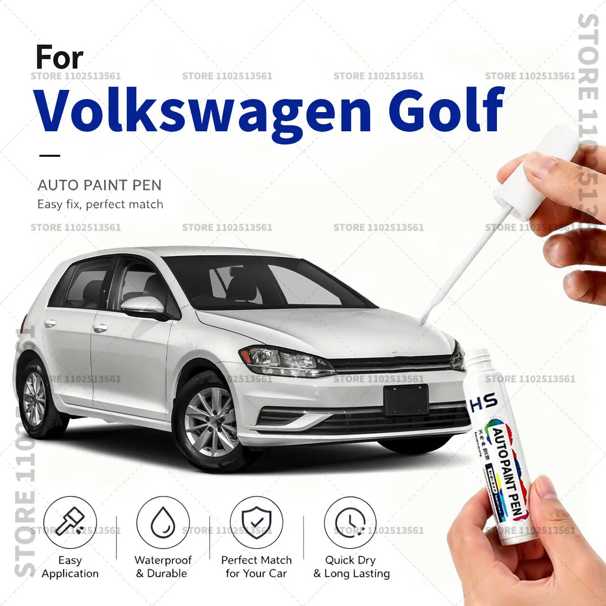 For Volkswagen Golf White Vehicle Paint Touch Up Pen Car Scratch Remover Repair Marker Waterproof DIY Auto Body Maintenance Tool