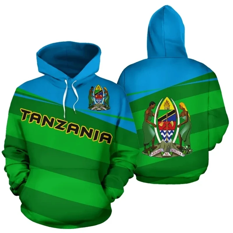 Tanzania Flag Map Graphic Sweatshirts  Africa Country Hoodies For Men Clothes Casual Boy Hoody National Emblem Streetwear Tops