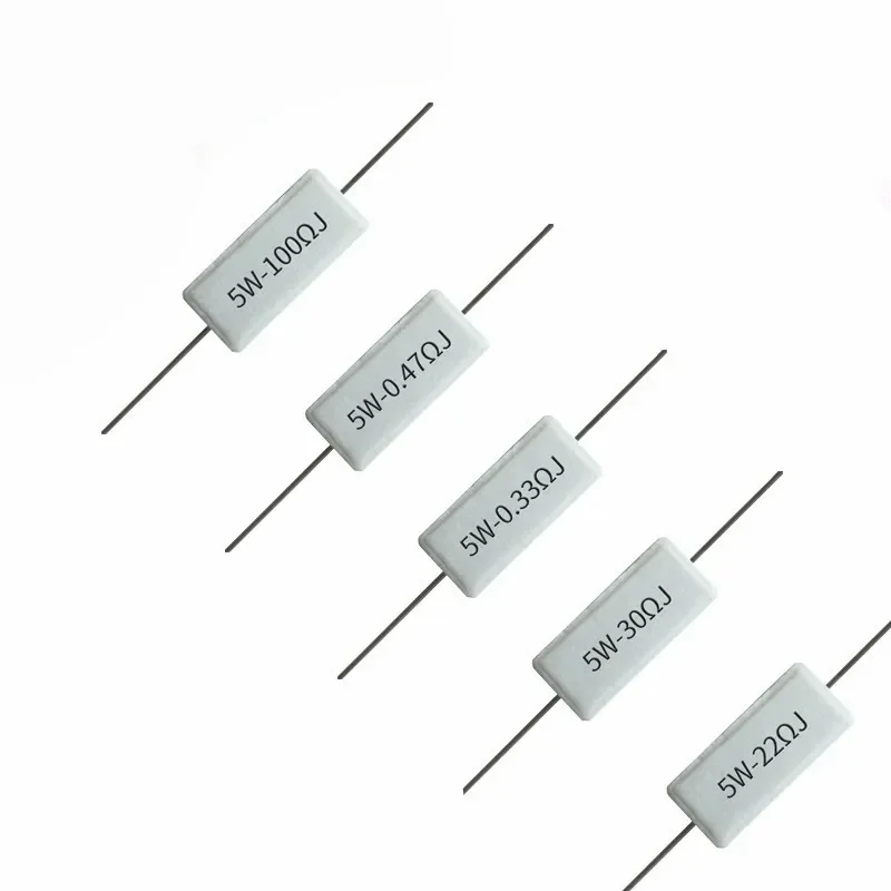 Imagem -02 - Resistência do Poder do Resistor do Cimento 5w 0.10.1r 0.5r 1r 10r 100r 022 033 05 10 15 20 25 30 100 1k Ohm 10k 50 Peças