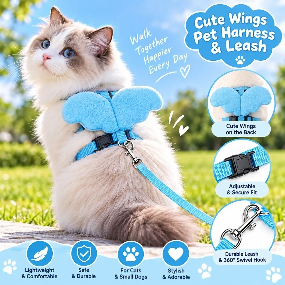 Nylon Webbing Pet Harness Leash Safety Buckle Design Breathable Fabric Outside Walking Harness Abrasion Resistant