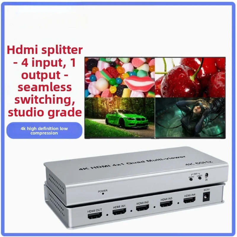 4K 60Hz HD 4x1 Quad Multi Viewer 2 4 in 1 Out HD Multiviewer Multi Mode Switch 90° 180° 270° Rotate PIP Picture in Picture