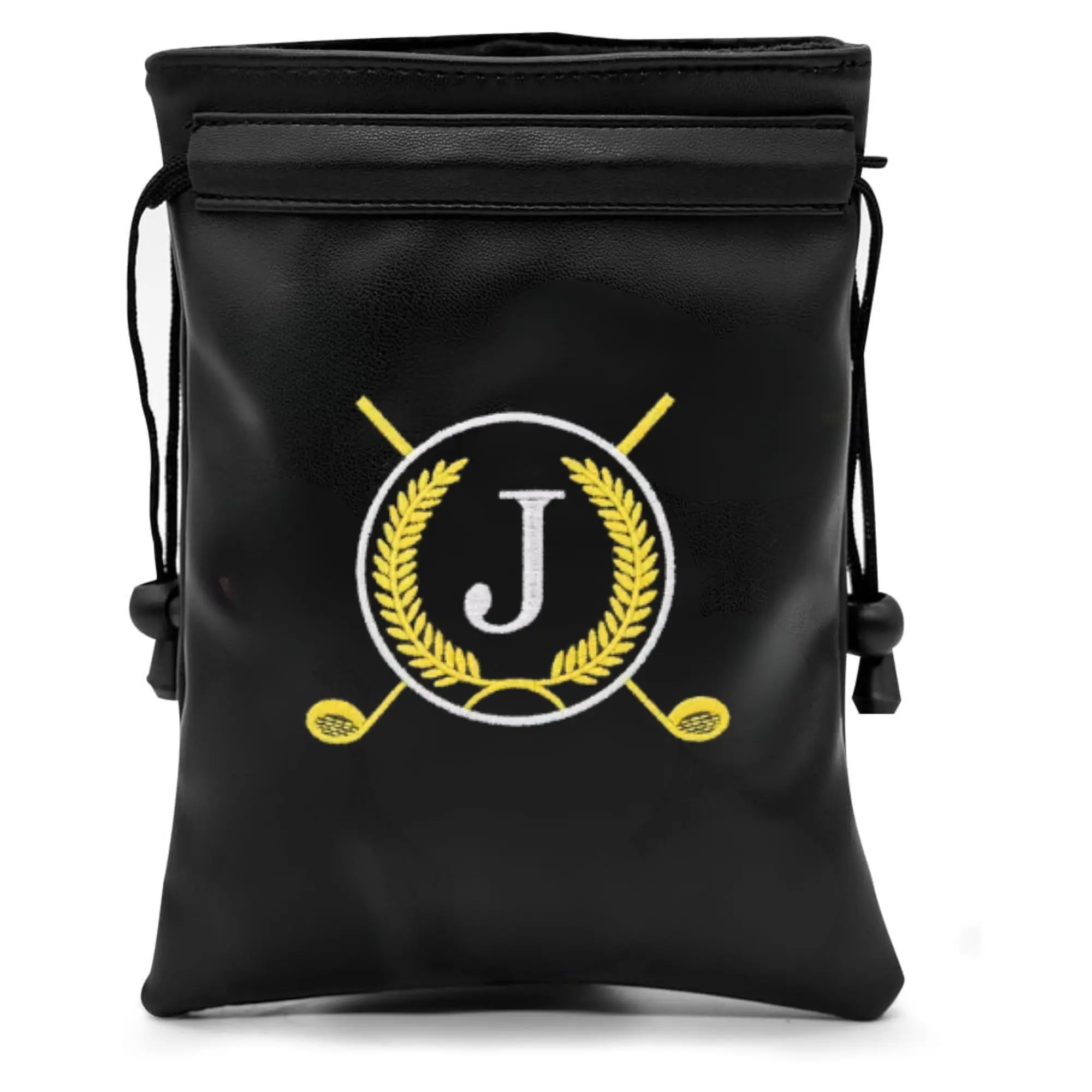 Funny Golf Valuables Pouch with Embroidered Letter J Design PU Leather Golf Tee Pouch with Drawstring Closure Golf Ball Handbag