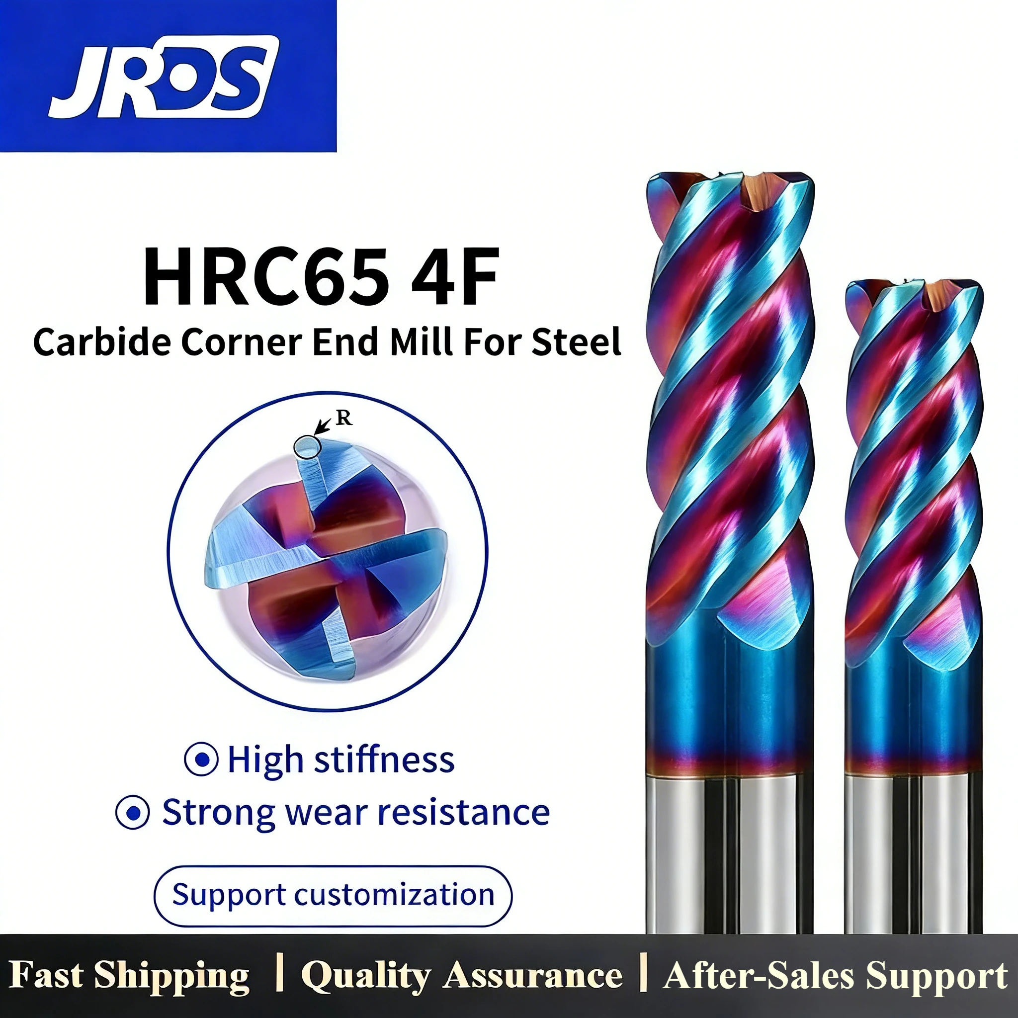 

Фреза концевая JRDS с синим нанопокрытием, 4-зубая, HRC65, из карбида вольфрама, удлиненная, для ЧПУ, специально для нержавеющей стали