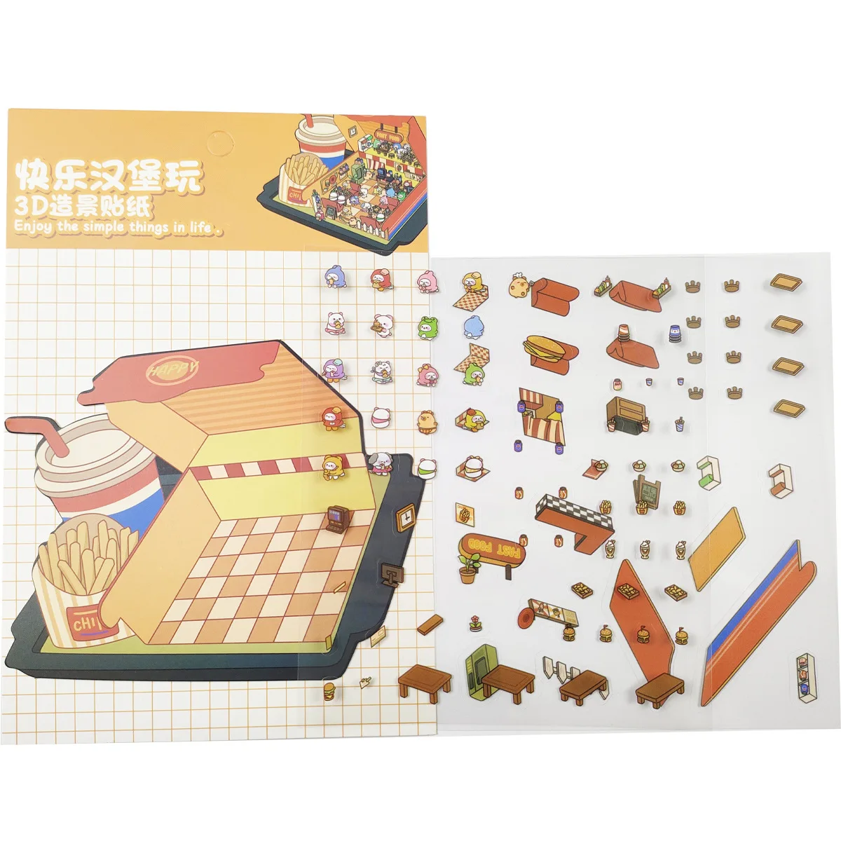 Cute Play Stickers 3D Miniature Landscaping Stickers DIY Cabin Scene Handmade Stacking Stickers For Children Creative Gift