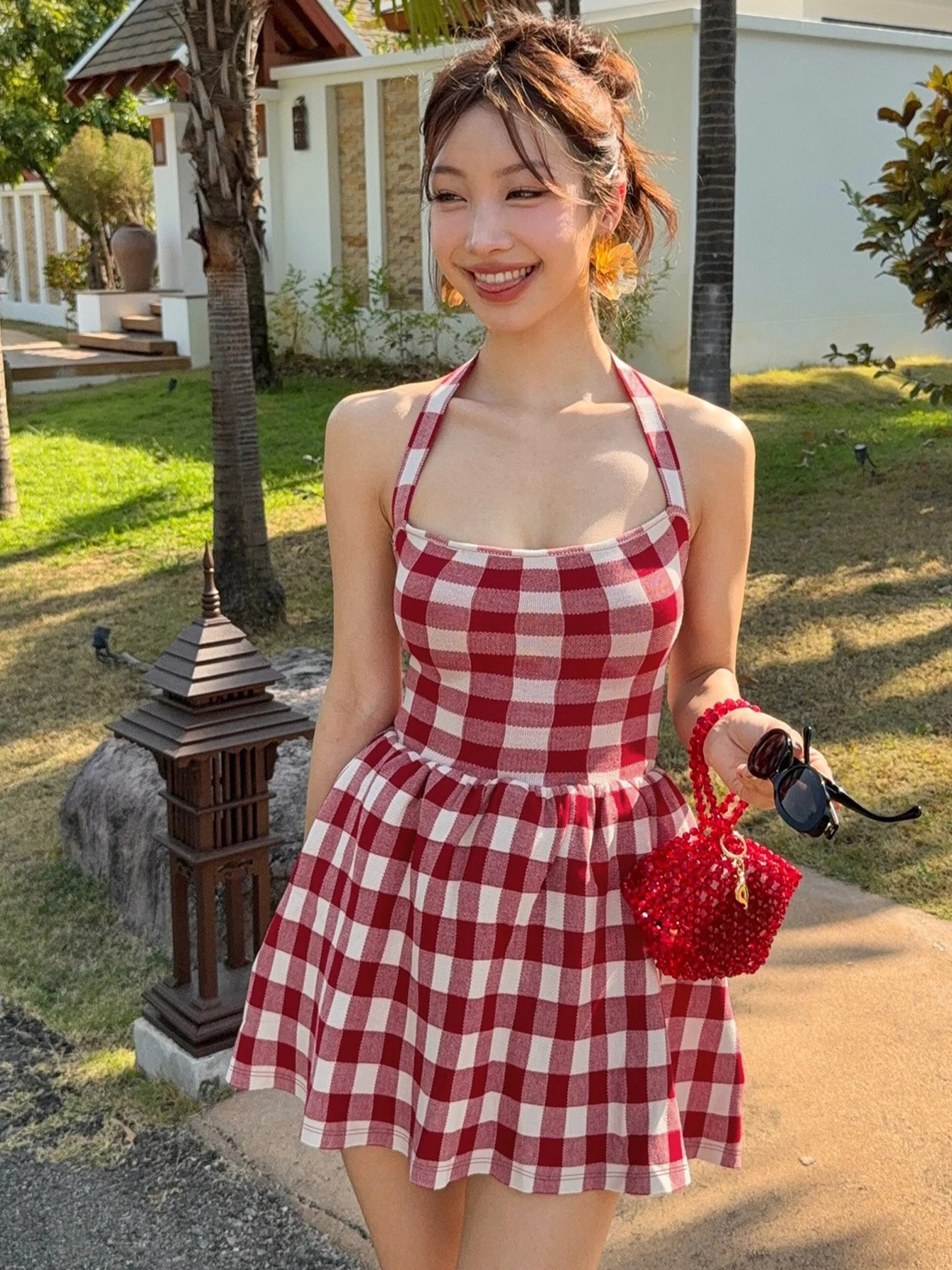 

Retro Plaid Ne Hanging Strap Dr Summer New Sle Spicy Girl Waist in ort Skirt Women's Clothing Sweet And Spicy Sle