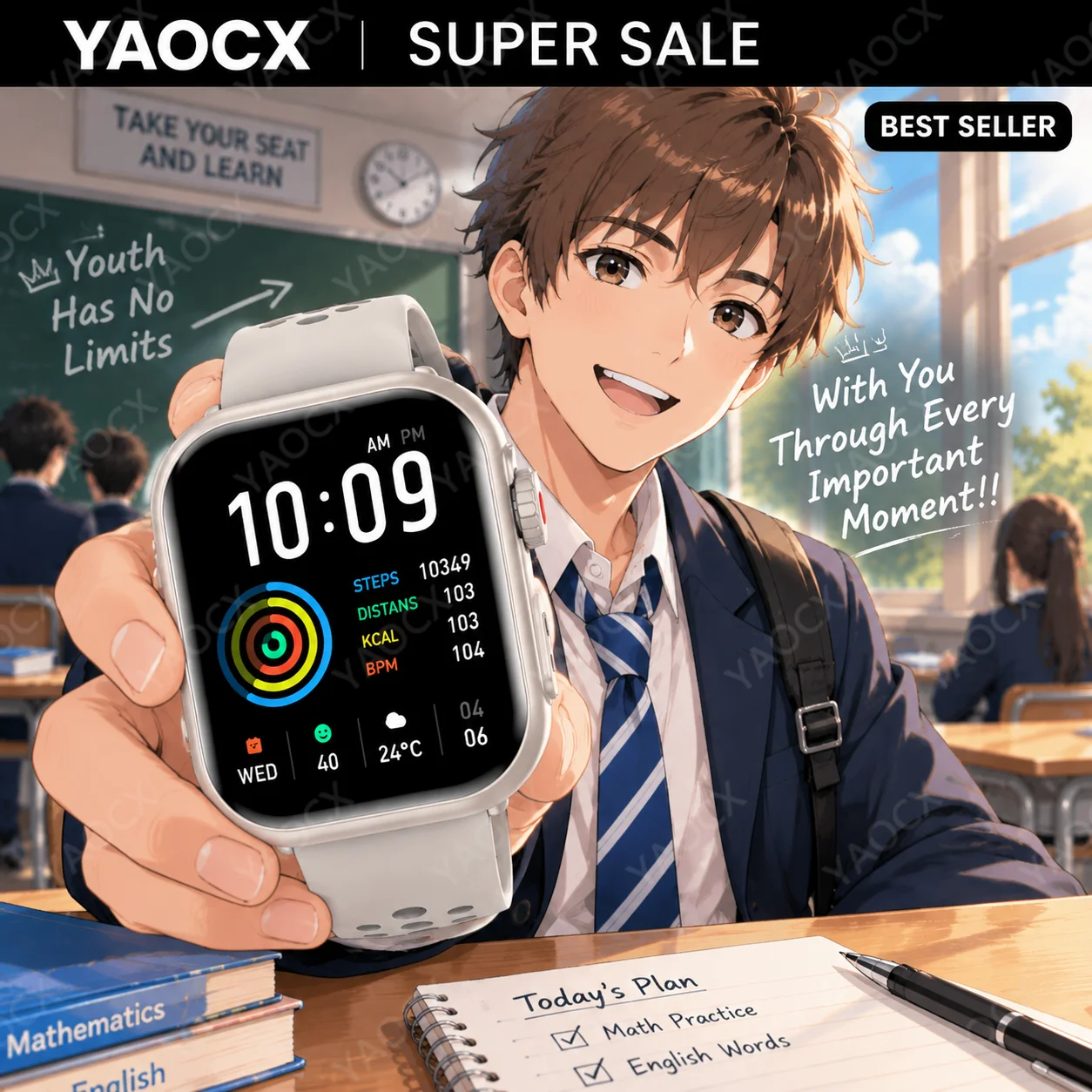 YAOCX New K62 Smart Watch Ultra Watch, Sports Mode with Heart Rate and Health Monitoring, Suitable for Gifting to Girlfriend, Un