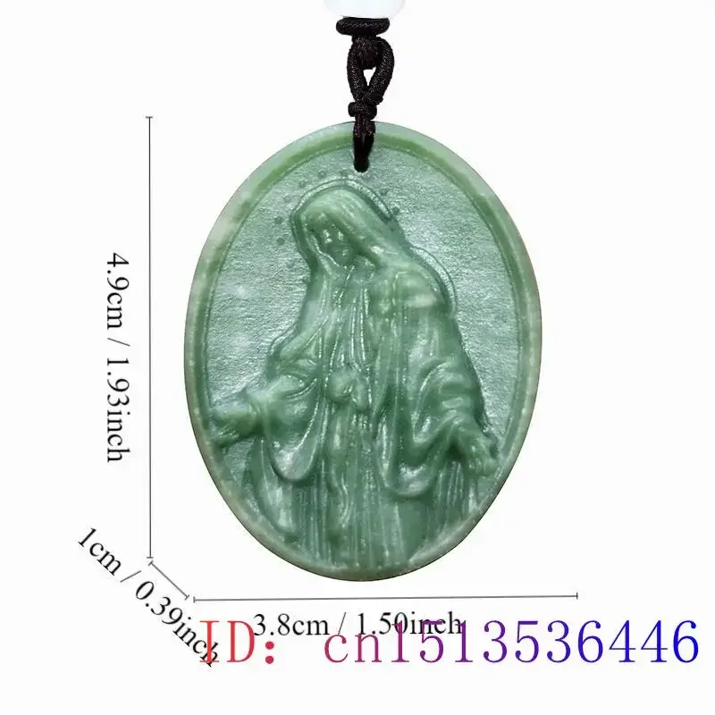 Jade Virgin Mary Pendant Talismans Real Gemstones Accessories Pendants Natural Charms Man Men Jewelry Green Necklace Vintage