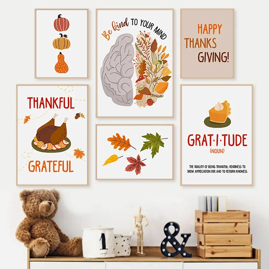 Fall Leaf Pumpkin Tree Thanksgiving Decor Gallery Wall Set Of 8 Prints Mental Health Autumn Poster Pictures For Counselor Off