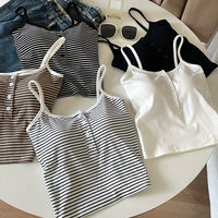 Korean Pure Desire White Striped Strap Vest Women Sexy Cotton Blend Slim Fit Top with Chest Pad sleeveless tshirt топ женский 나시