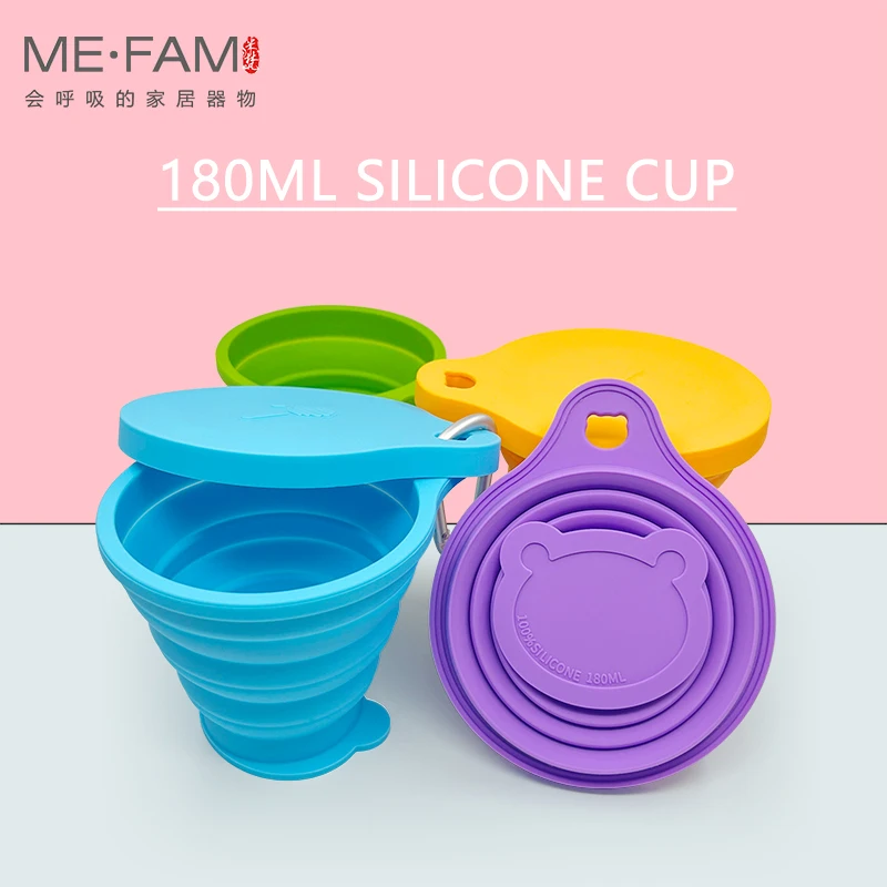 New Hot 180ml Silicone Bear Folding Cup With Lid Eco-friendly Collapsible Portable Travel Cup Outdoor Camping Drinking Water Cup