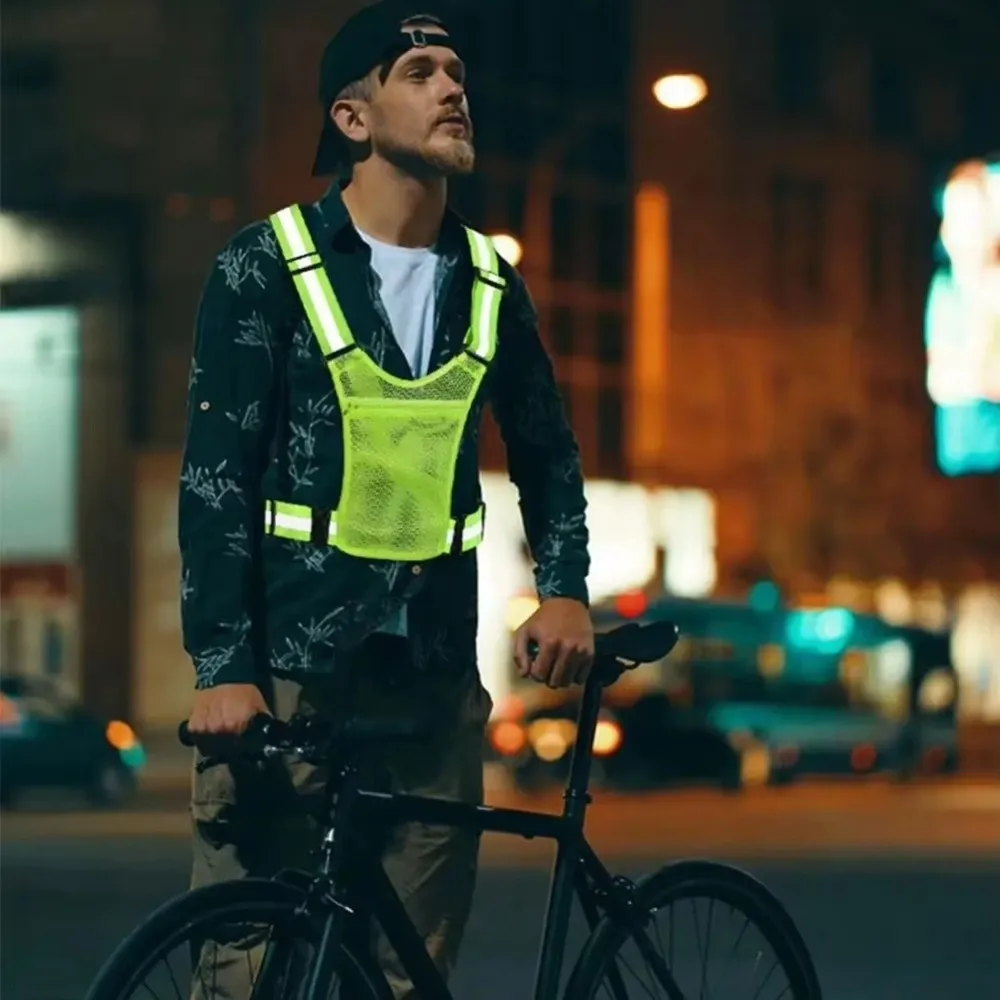 Adjustable Elastic Reflective Safety Vest Reflective Strips High Visibility Hi Vis Vest with Pockets Breathable