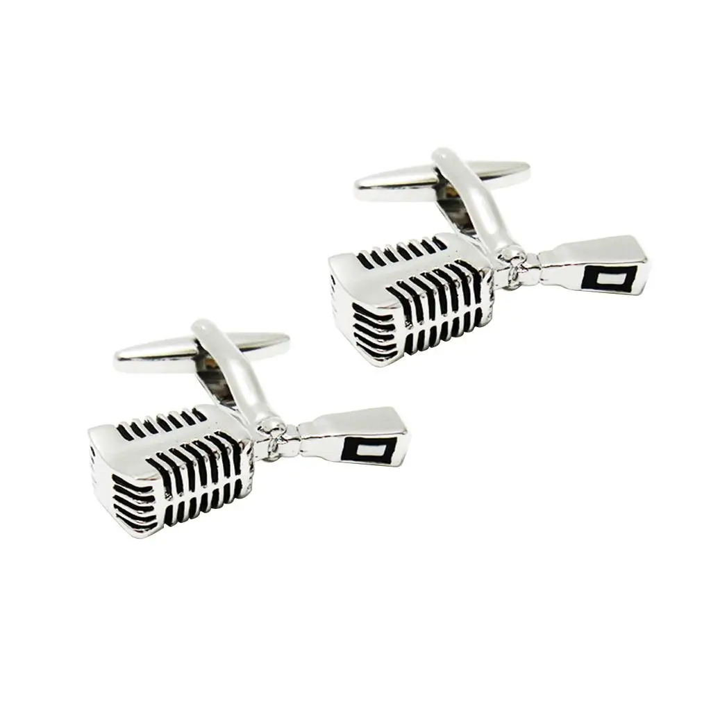 Classic Men’s Cufflinks Brass Microphone Shape Silver Shirt Buttons for Wedding Party for Husband Boyfriend Gift