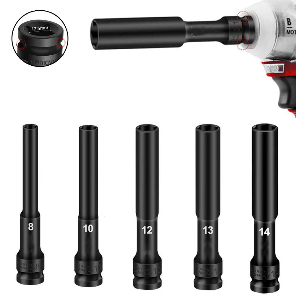 5PC 1/2 Inch Drive Deep Socket Extra Deep Bolt Nut Driver Bit 8-24mm Socket Adapter Spanner Converter For AC Electric Wrench