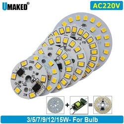 Led pcb SMD2835 para bombilla Led, 10 piezas ac 220v, 3w, 5w, 7w, 9w, 12w, 15w, controlador ic integrado, cuentas Led IC inteligente SMD, fuente de luz DIY