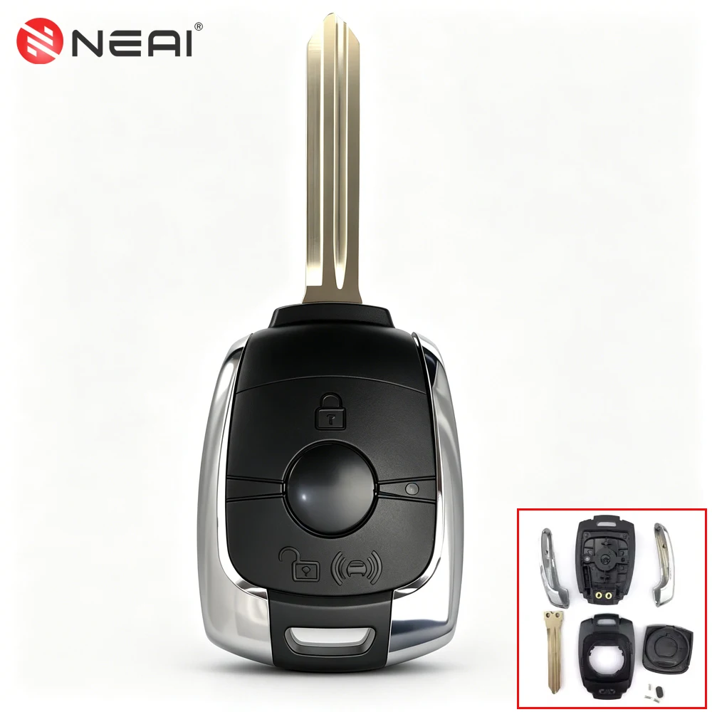 

NEAI Remote Car Key Shell Case For Ssangyong Korando Kyron Actyon Rexton 2 Buttons Auto Housing Fob Cover Uncut Blade No Logo